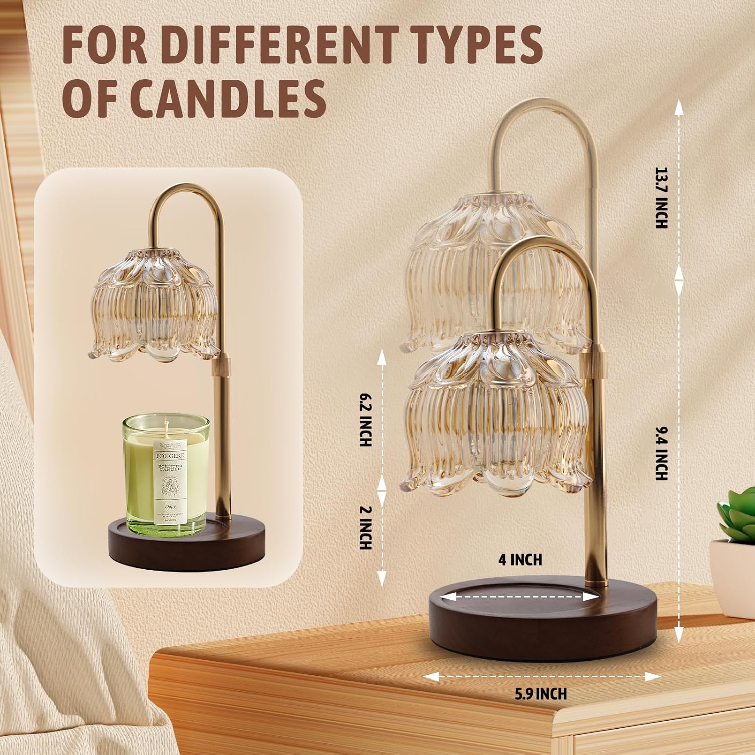 GEEZO Fragrance Candle Warmer Lamp with 2 Bulbs Electric Candle Warmer with Timer & Dimmer for Home Decor