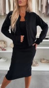 Women's U-neck Dress + Sweater Cardigan Casual Suit