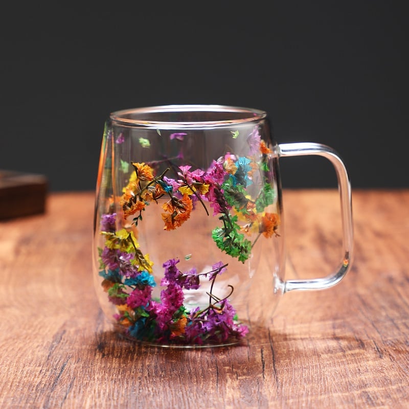 🎁TikTok Last Day Sale - 70% OFF🎄🌸Transparent Double Glass Flower Tea Cup