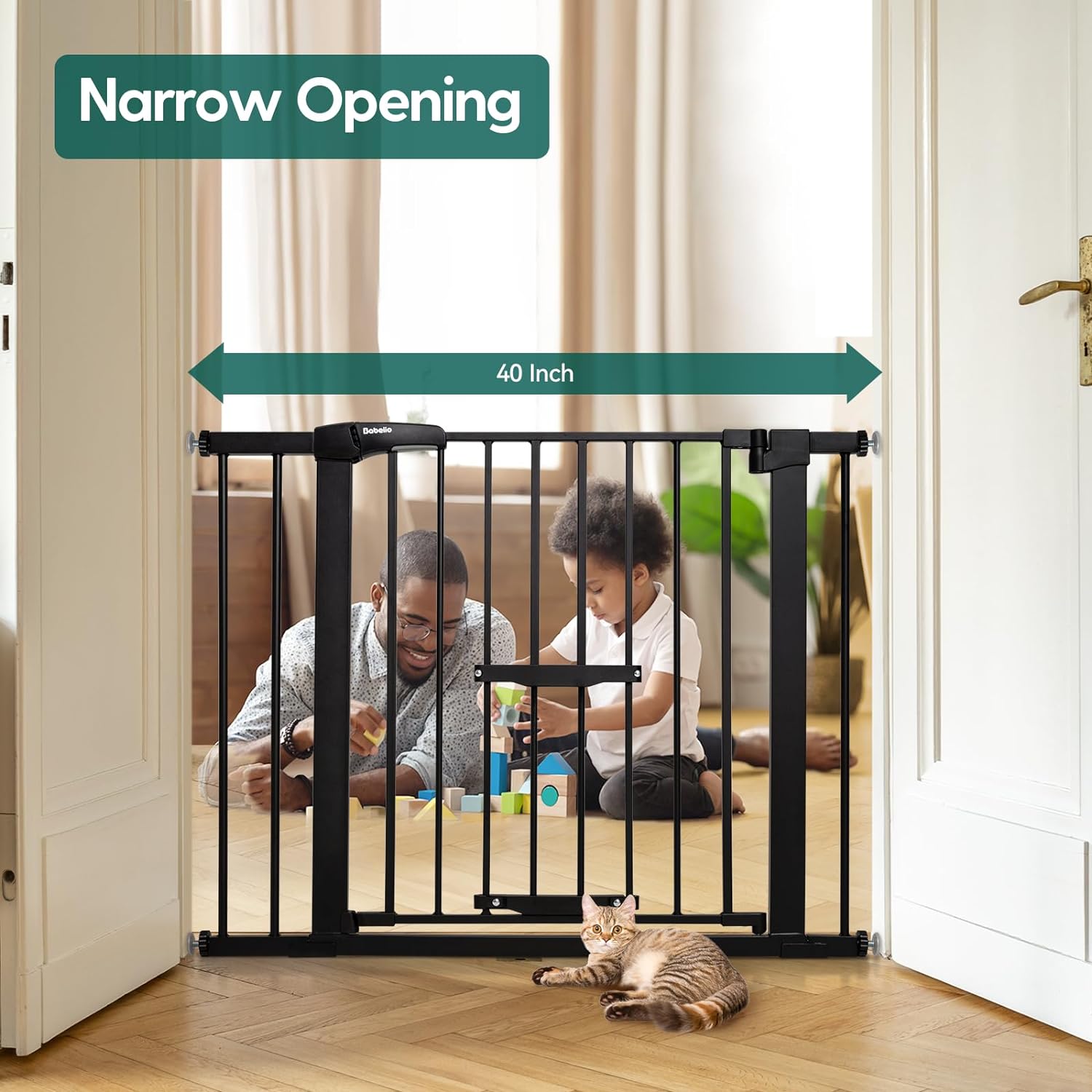 BABELIO New Version Baby Gate with Cat Door, 29.5-40