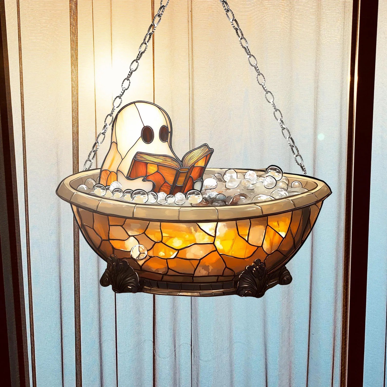 Cute Bathtub Ghost Halloween Suncatcher