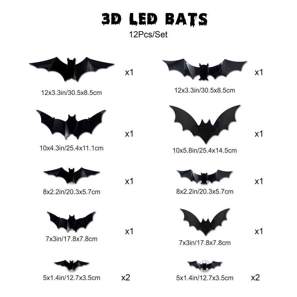 🦇12pcs/set 3D Bat Design LED Decoration