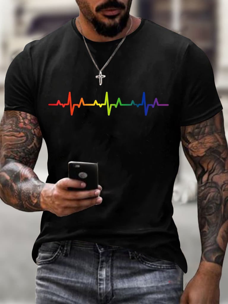 Men's Rainbow Pride Month Gay Pride Month ECG Printed Crew Neck Casual T-shirt