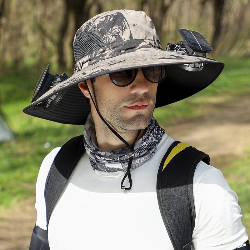 🔥Father's Day Sale 49% OFF - Wide Brim Solar Fan Outdoor Fishing Hat-Solar & USB Charging