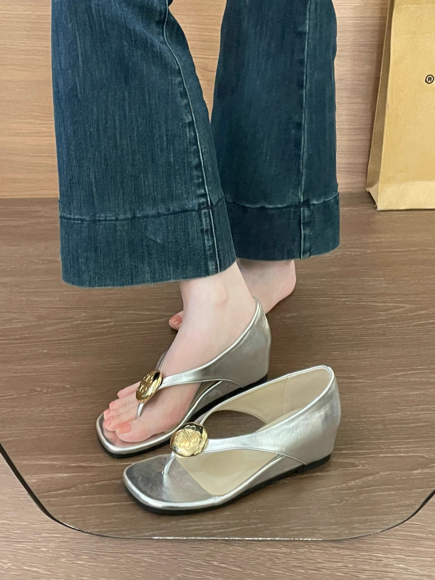 ✨ Metallic Medallion Wedge Sandals