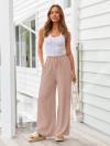 LILLUSORY Women's Linen Summer Palazzo Pants Flowy Wide Leg Beach Pants with Pockets