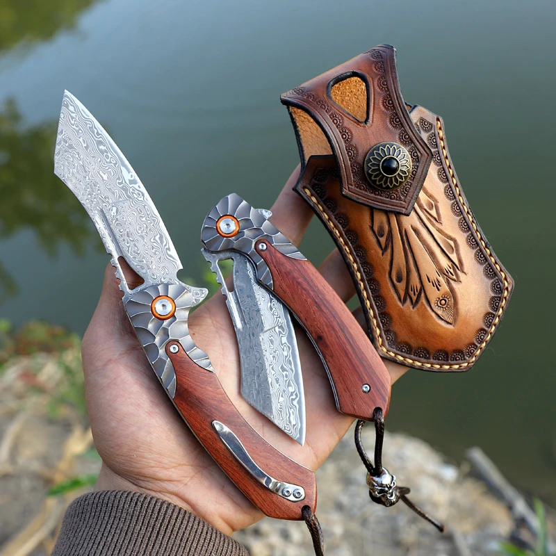 Handmade Damascus Pocket Knife | EDC Hiking & Camping Companion