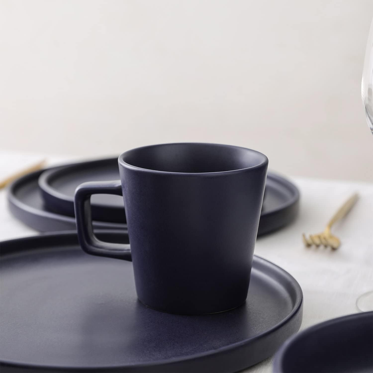 Stone Lain Coupe Dinnerware Set, Service For 4, Black Matte