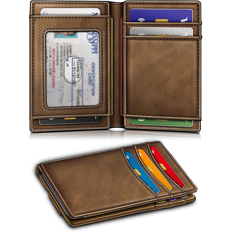 Magnetic Closure Slim Wallet-Microfiber Leather Front Pocket Wallet for Men,RFID Blocking,Holds 12 Cards and Money Clip