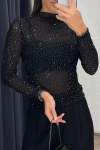 Women's Fashion Half Turtleneck Full Diamond Slim Fit Top
