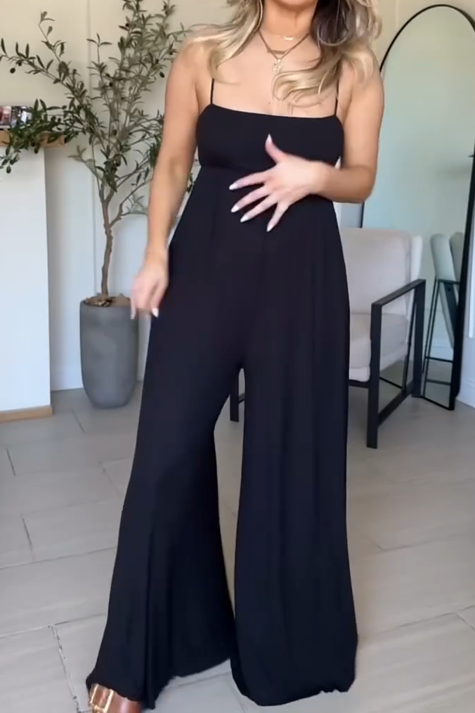 Women's Casual Solid Color Suspender Casual Wide Leg Jumpsuit