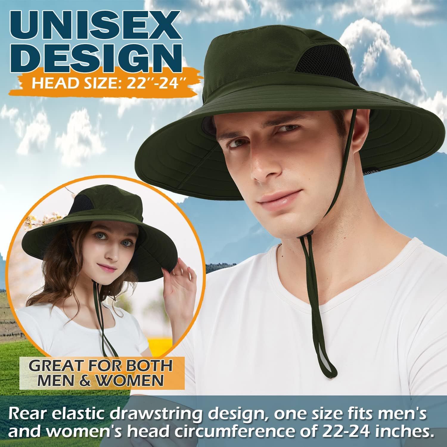 EINSKEY Unisex Sun Hat, Waterproof Wide Brim Bucket Hat Packable Boonie Hat for Fishing Hiking Gardening Safari Beach