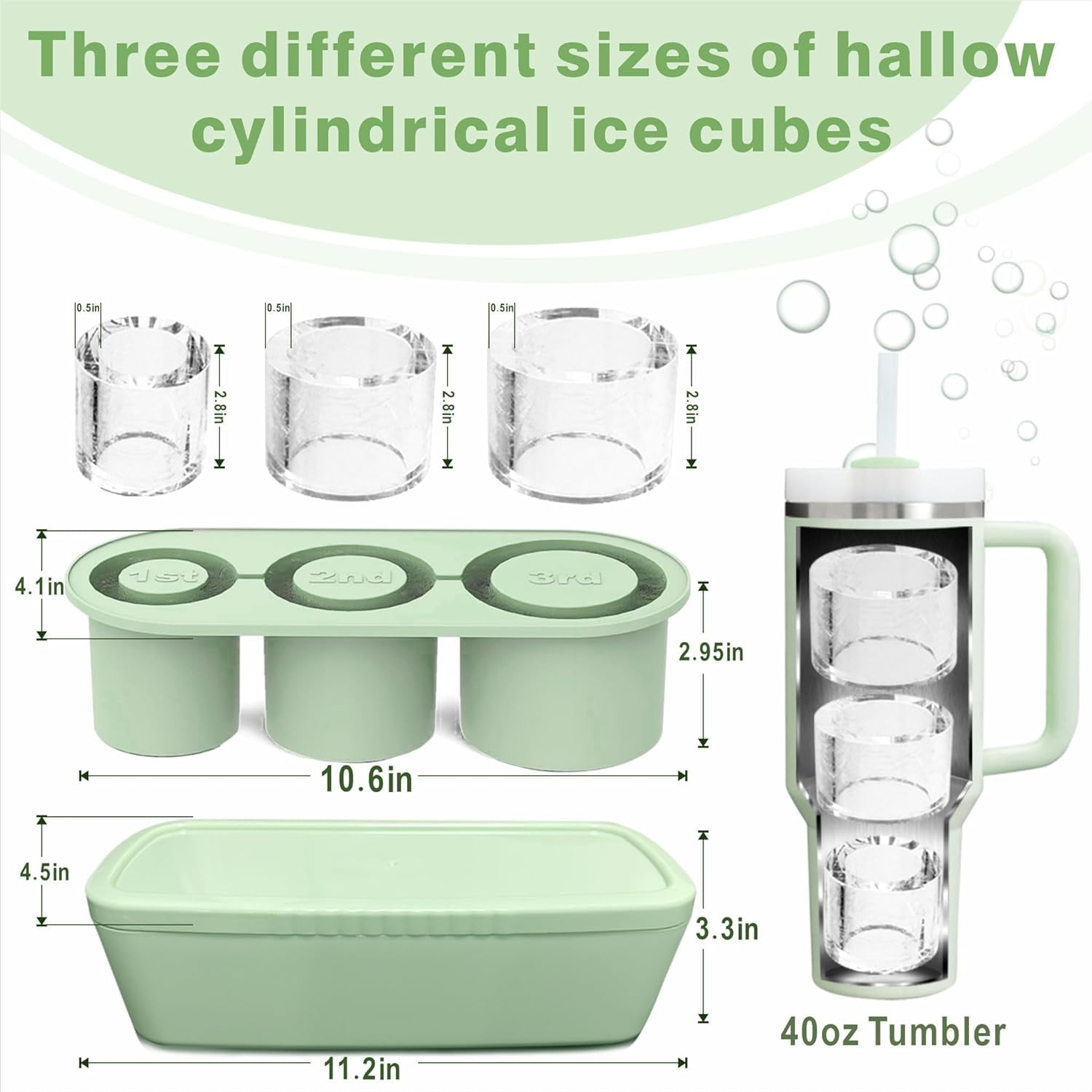 👍Last Day Promotion 60% OFF🎁3 Pcs Silicone Cylinder Ice Mold with Lid and Bin for Freezer