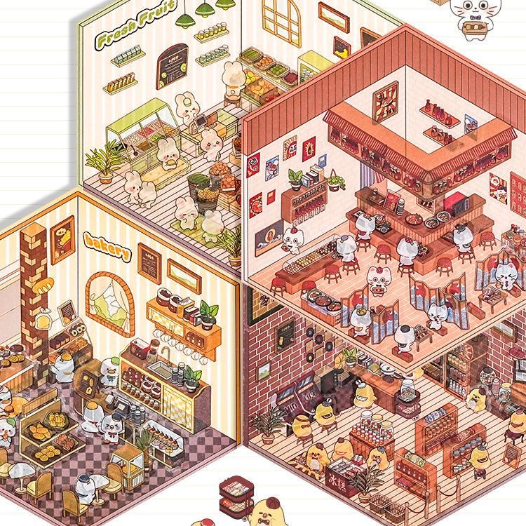 Sticker Play Scenes! Build 3D Izakaya|Chinese Convenience Store|Fresh Fruit|Bakery Shop