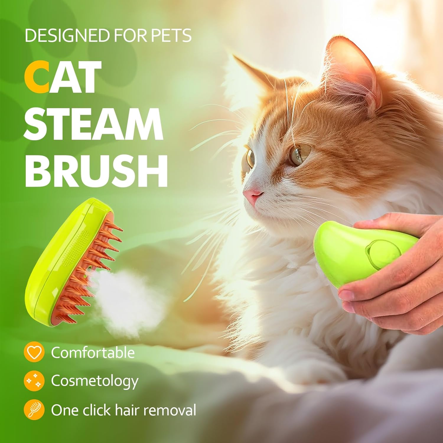 Cat Brush with Steam, 3-in-1 Steam Brush Cat Green Steamy Brush Cat Steam Brush for Cats with Spray Cat Brush with Water Cats Steam Brush Care Brush for Cats and Dogs for Hair Removal