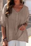 Women's cotton and linen V-neck pullover short-sleeved loose top