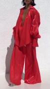 Women's V-neck Lapel Shiny Fabric Fashion Casual Suit