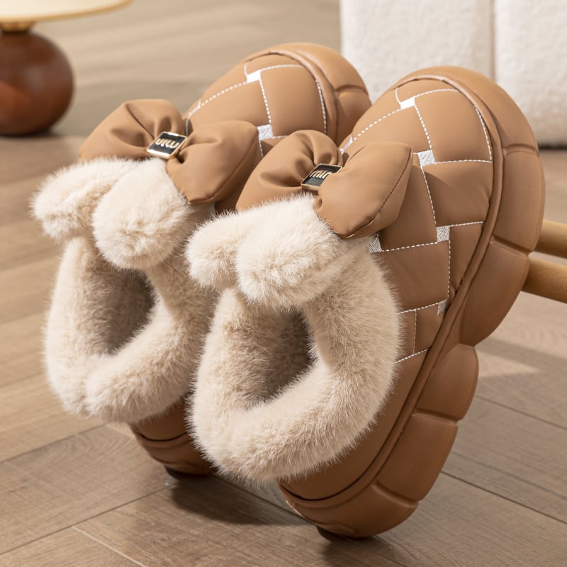 🔥Heißer Verkauf 49% Rabatt🎄Niedliche Slipperboots mit Schleife und Plüschfutter für Damen