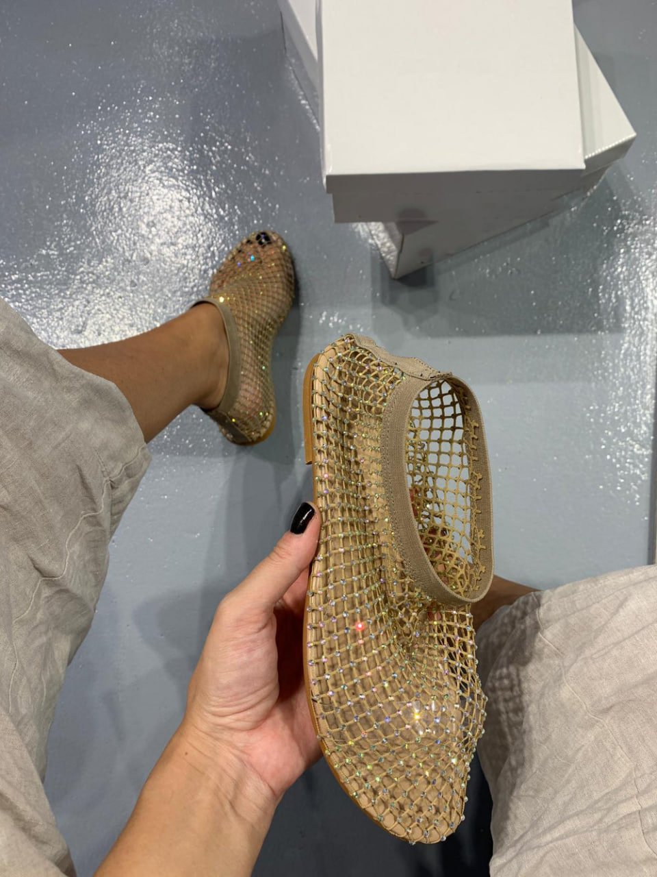 🔥Last Day Promotion - 50% OFF🎁Ultra comfortable shiny gem mesh flats🥿👗