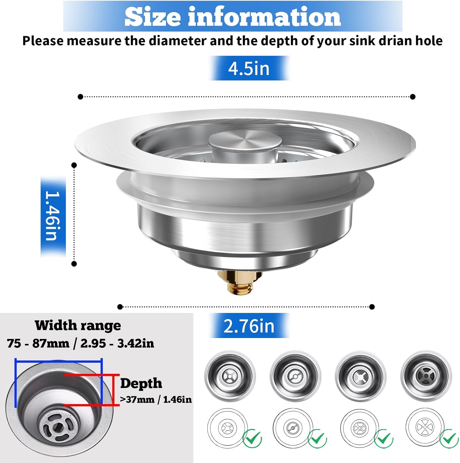 3 in 1 Kitchen Sink Drain Strainer