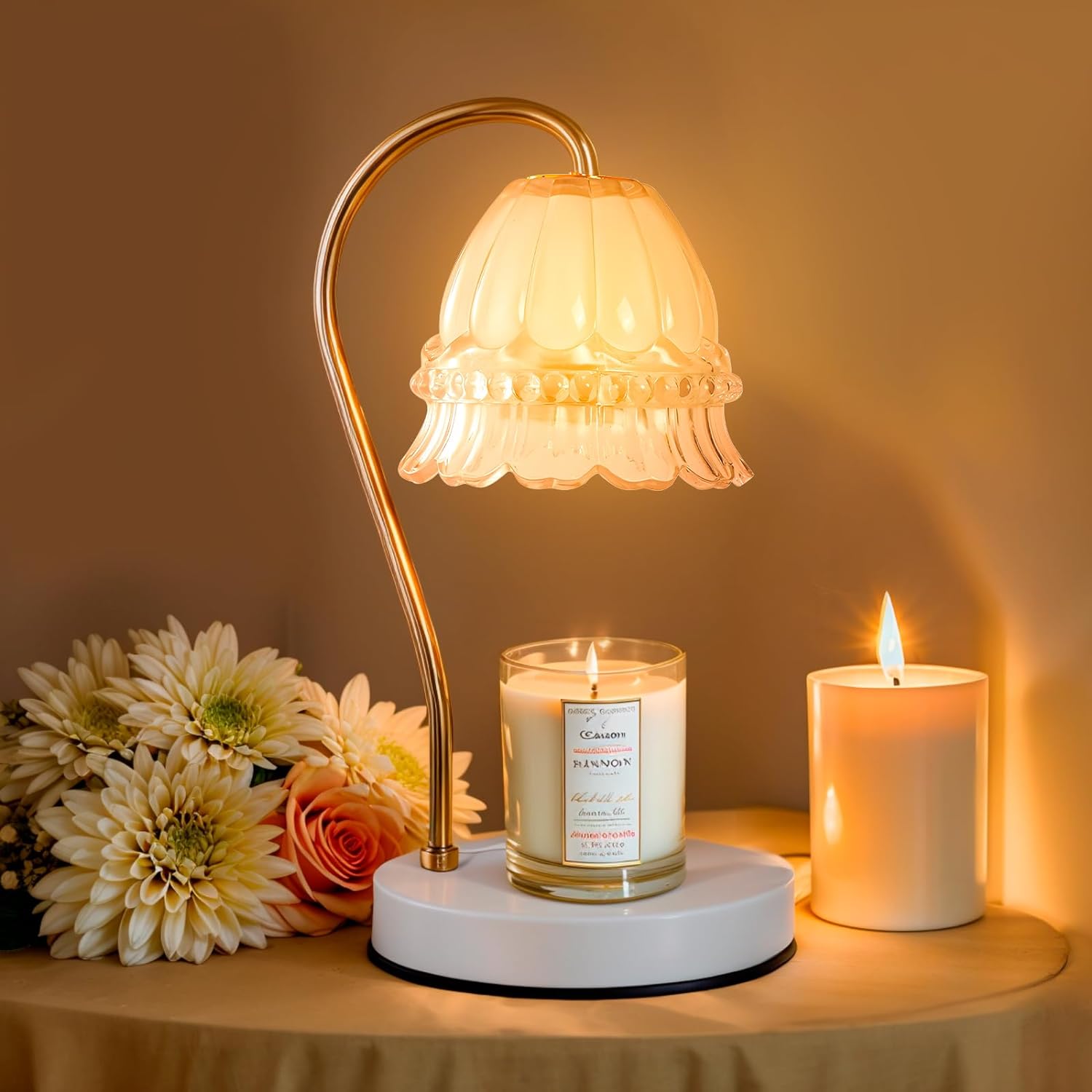 GEEZO Fragrance Candle Warmer Lamp with 2 Bulbs Electric Candle Warmer with Timer & Dimmer for Home Decor