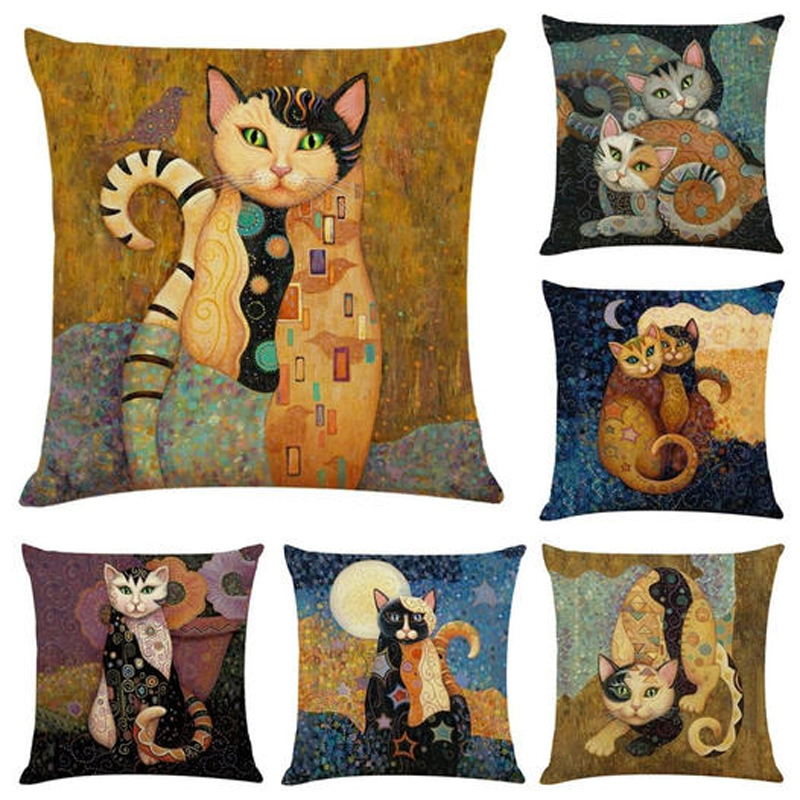 🐱Handmade Gustav Klimt Inspired Cats Cushion Covers