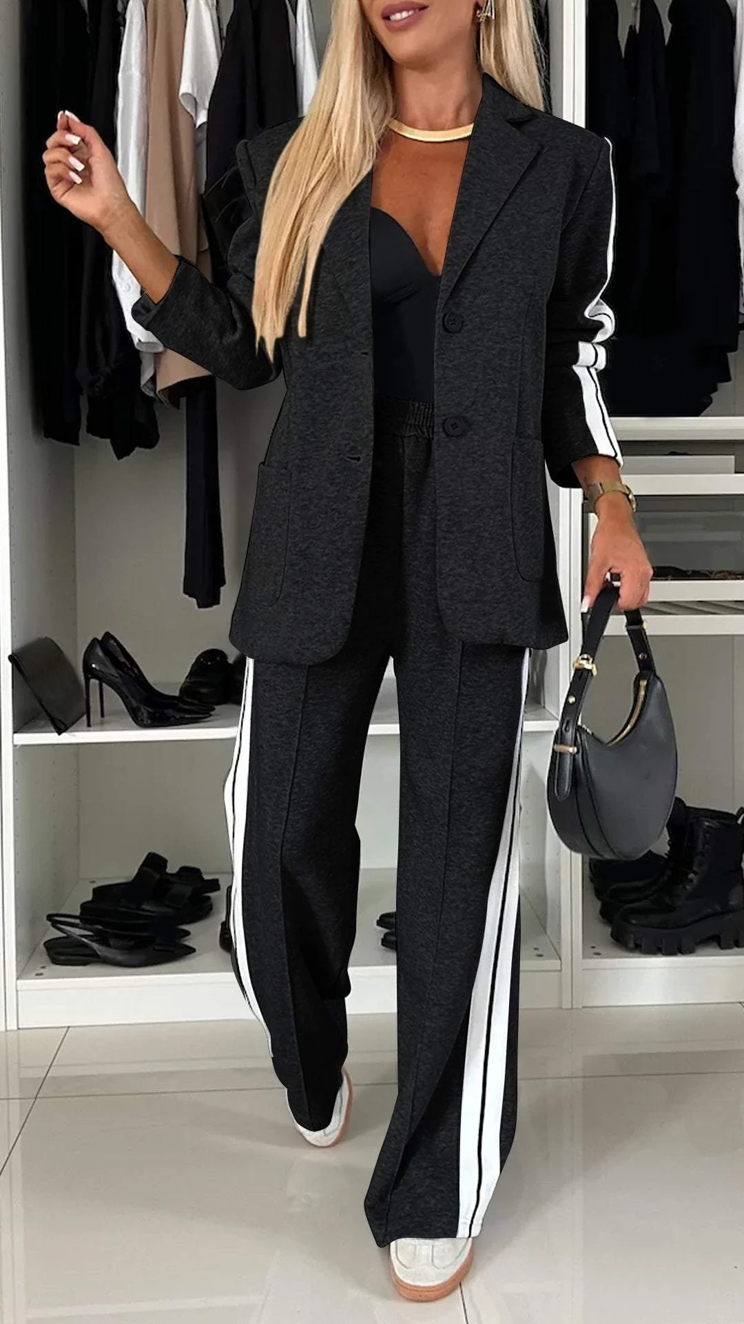 Women's Formal Fashion Set Lapel Long Sleeve Casual Suit