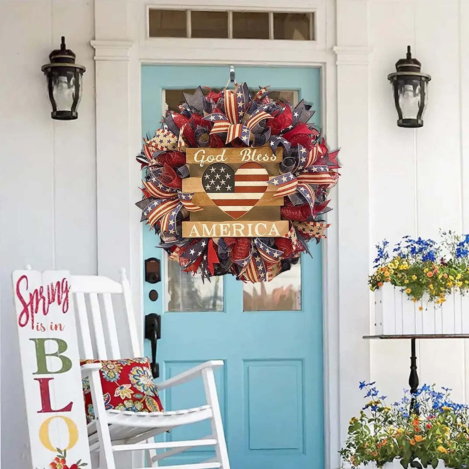 🏵100% Handmade American Patriotic God Bless Wreath(𝐉𝐚𝐦𝐞𝐬 𝐎𝐥𝐢𝐯𝐞𝐫 𝐇𝐚𝐧𝐝𝐦𝐚𝐝𝐞®)