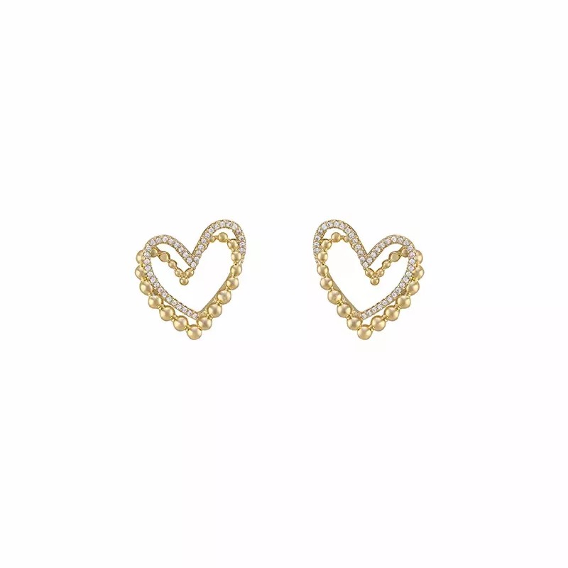 Double Love Heart Stud Earrings Temperament Earrings Girls Simple Sweet Cute Girl's Fashion Jewelry