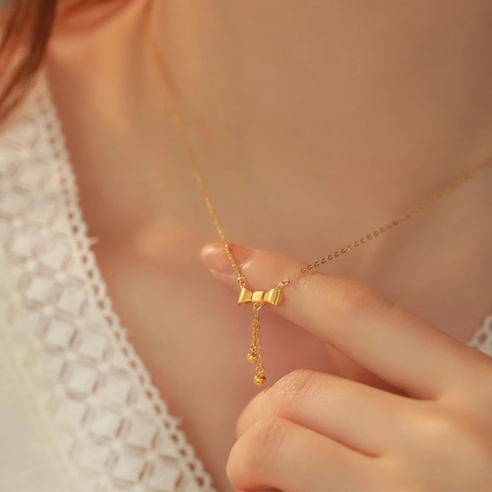 SUNNYOUTH Bow Necklace for Women Girls Bowknot Choker Necklace 14K Gold Plated Ribbon Choker Necklaces Fashion Jewelry Gifts