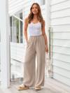 LILLUSORY Women's Linen Summer Palazzo Pants Flowy Wide Leg Beach Pants with Pockets