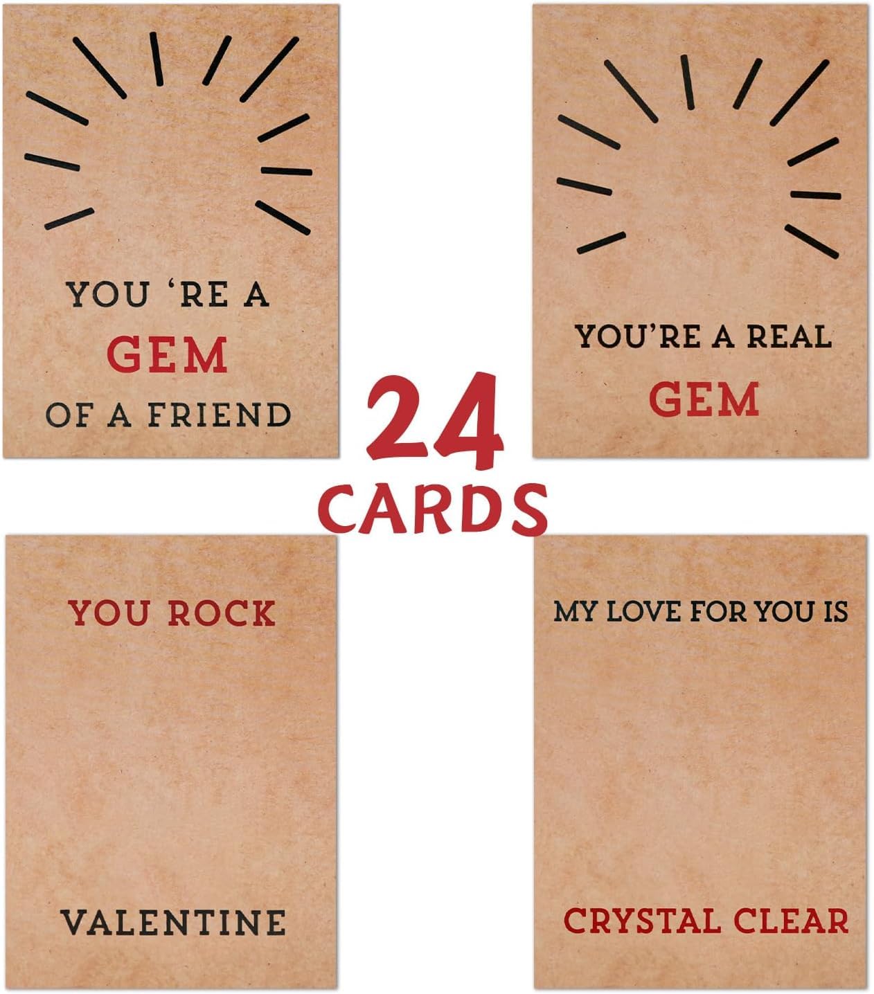 24 Packs Valentines Cards with Heart-Shape Crystals-Valentines Day Gifts for Kids