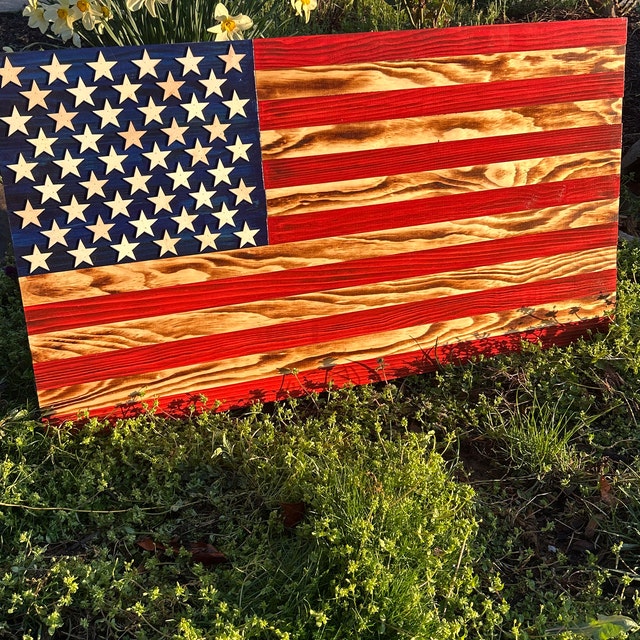 🔥Rustic American Flag Challenge Coin Display Shelf, Wooden Flag- Buy 2 Get Extra 10% Off