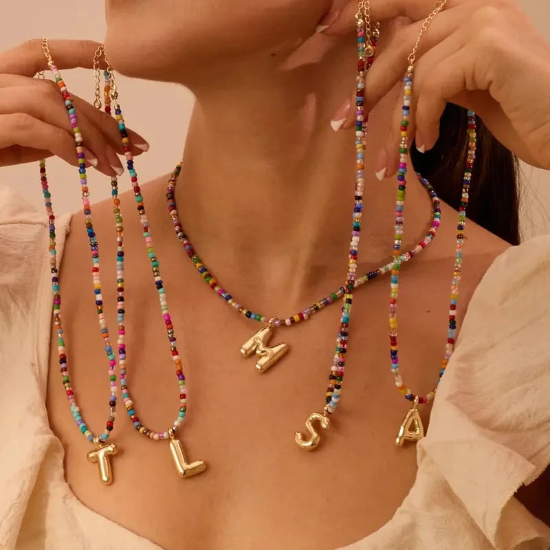 🌈 Letter Beaded Necklace for Women🔤A-Z