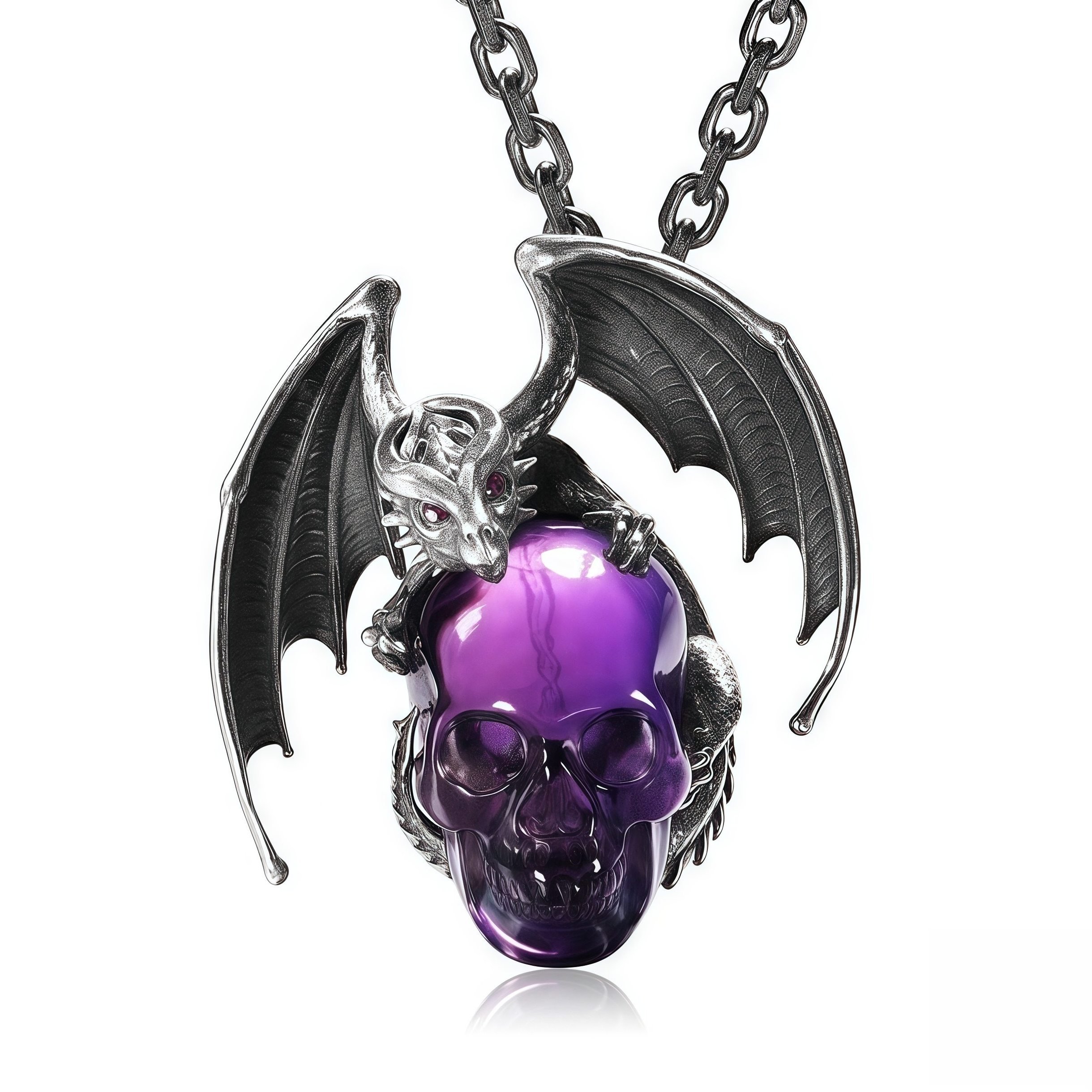 🔥Last Day 50% OFF - Silver Carved Crystal Skull Dragon Necklace