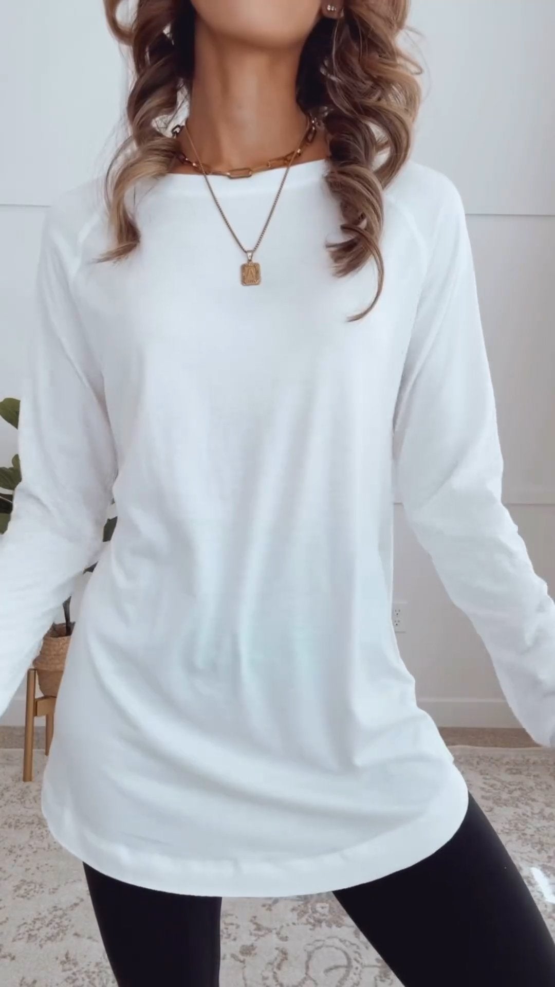 Women Round Neck Casual Solid Color Top