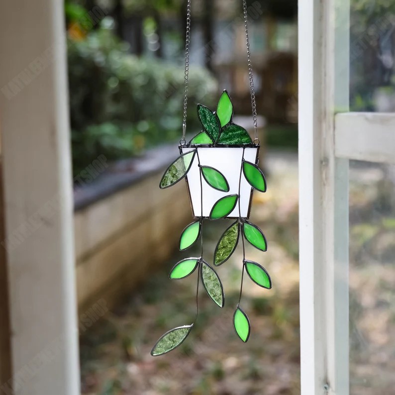 Handmade Plant Stained Glass Suncatcher - Unique Window Decor, 100% Handmade