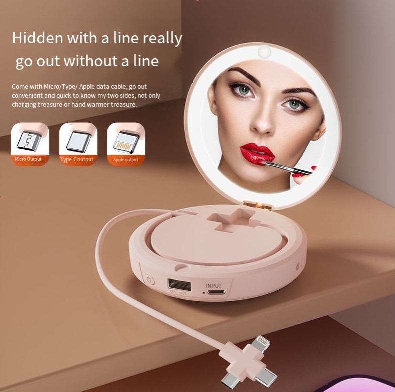 💥LAST DAY SALE 50% OFF💥4 In 1 Hand Warmer Cosmetic Mirror Power Bank With Data Cable