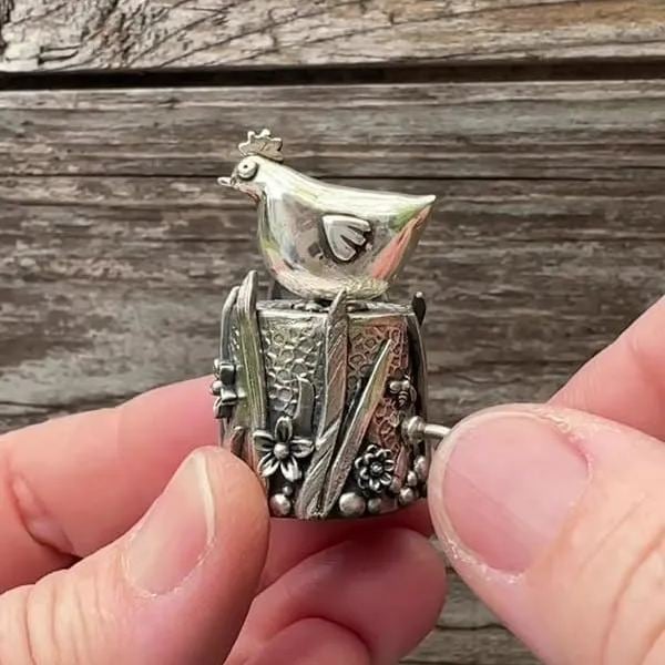 🎁TikTok Last Day Sale - 70% OFF🎉Handcrafted Silver Clay Automata –🐔 The Funny Silver Chicken Toy 🐔