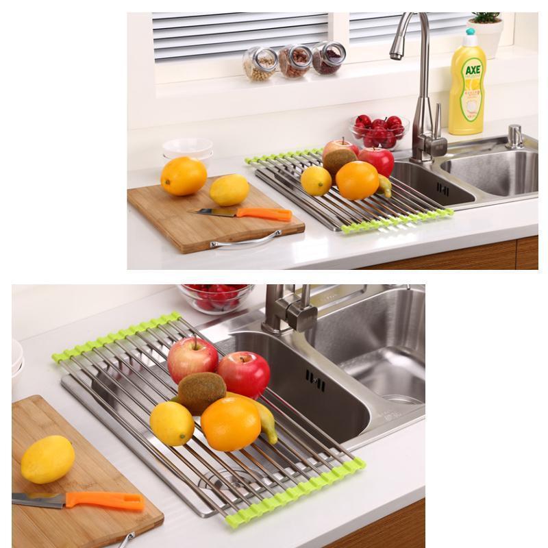 (🎅Early Christmas Sale- 49% OFF)Stainless Steel Roll Up Dish Drying Rack(Foldable)