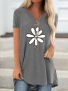 Hot style short sleeve V-neck T-shirt in flower print