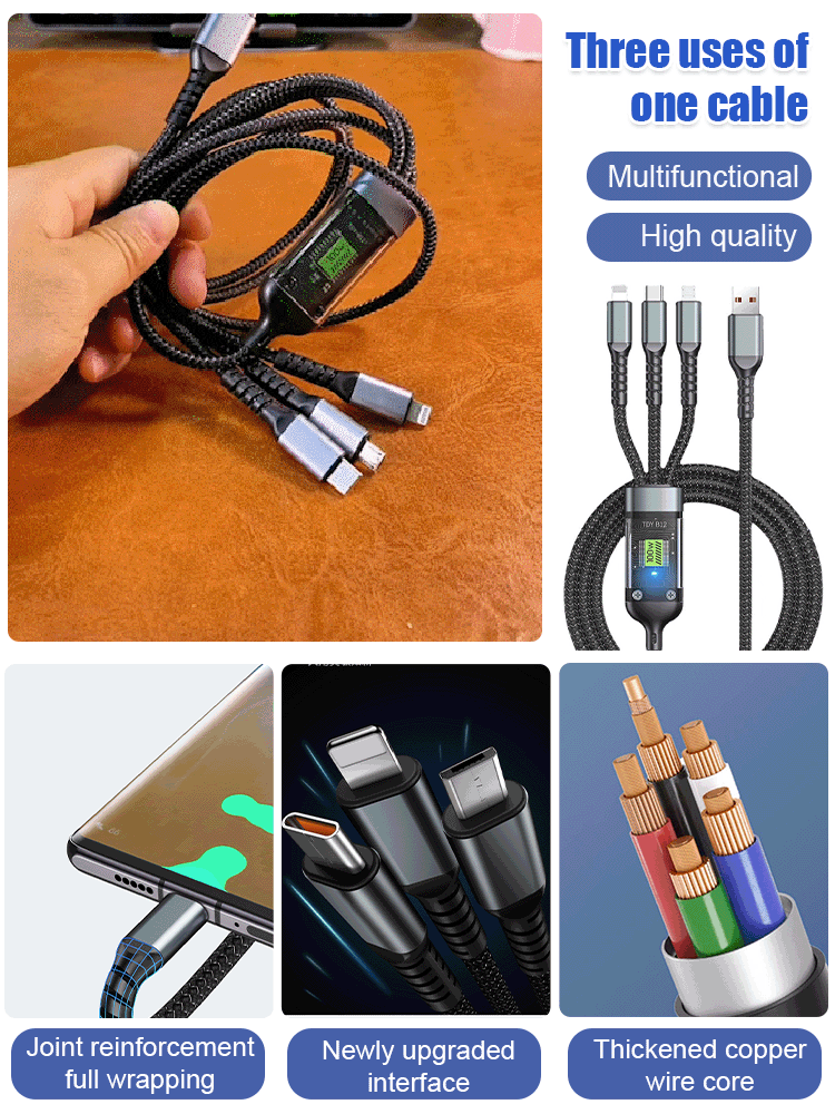 🔥Kaufen Sie 1 und erhalten Sie 1 gratis🔥Transparentes, leuchtendes, superschnelles 3-in-1-Datenkabel