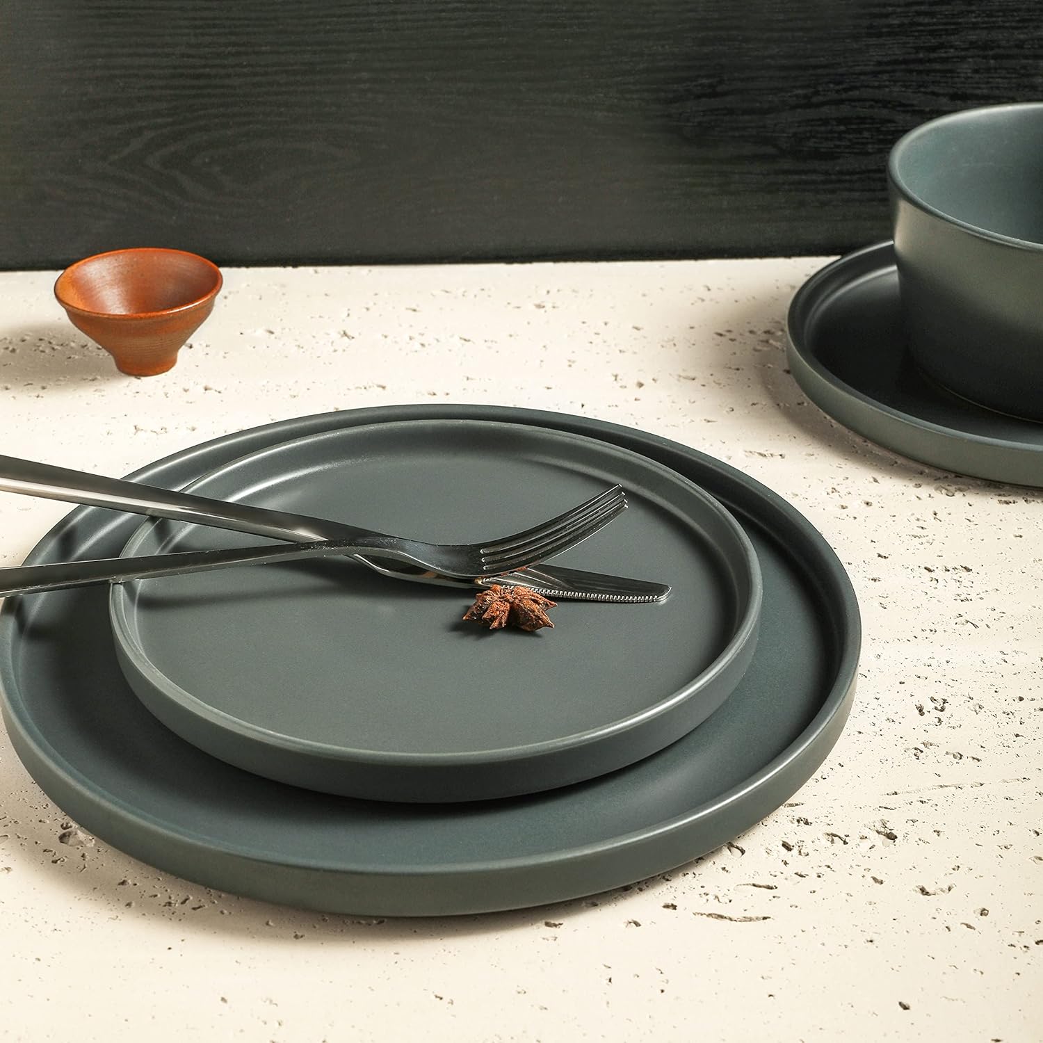 Stone Lain Coupe Dinnerware Set, Service For 4, Black Matte