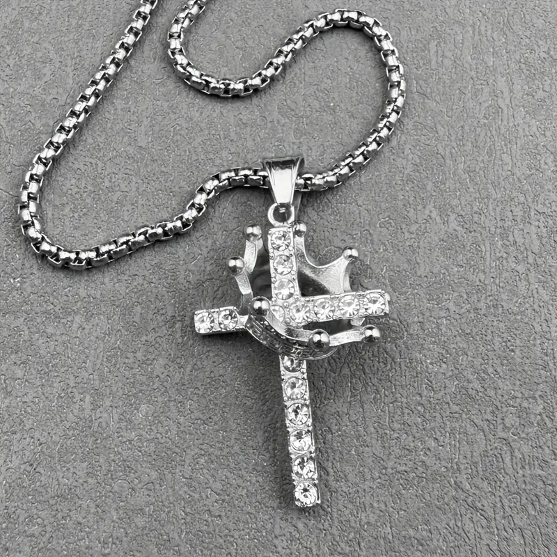 ✝️God Bless You, 👑Handmade 18K Gold Crown Cross Necklace - Women's Gift