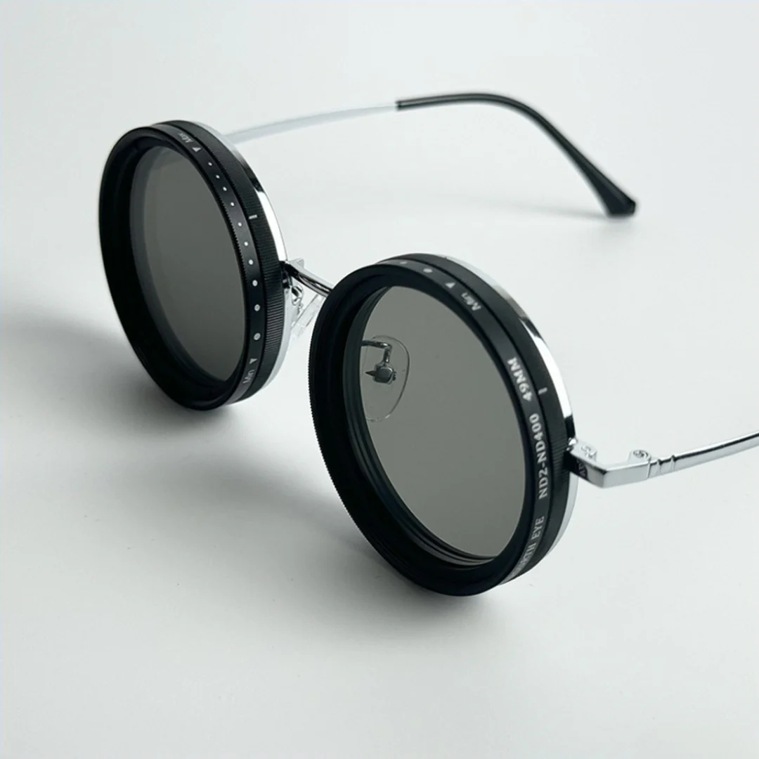 Stylish Rounded Polarized Glasses 1-9 Gears Adjustable Sunglasses with ND Filter Lenses