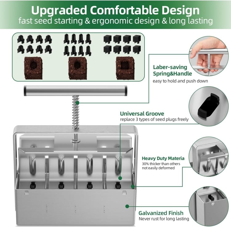 🔥Last Day Promotion 70% OFF🔥Cell Soil Block Maker with 3 Kinds Seed Pins