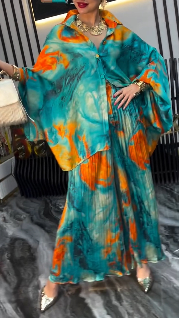 Women's Lapel Printed Loose Casual Suit
