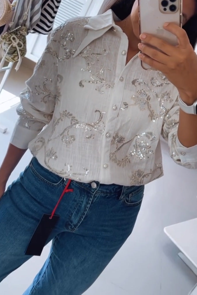 Women's Casual Solid Color Sequins Embroidered Transparent Solid Color