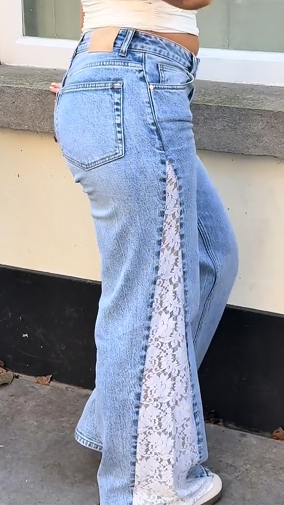 Women's Casual Jeans with Lace Panels