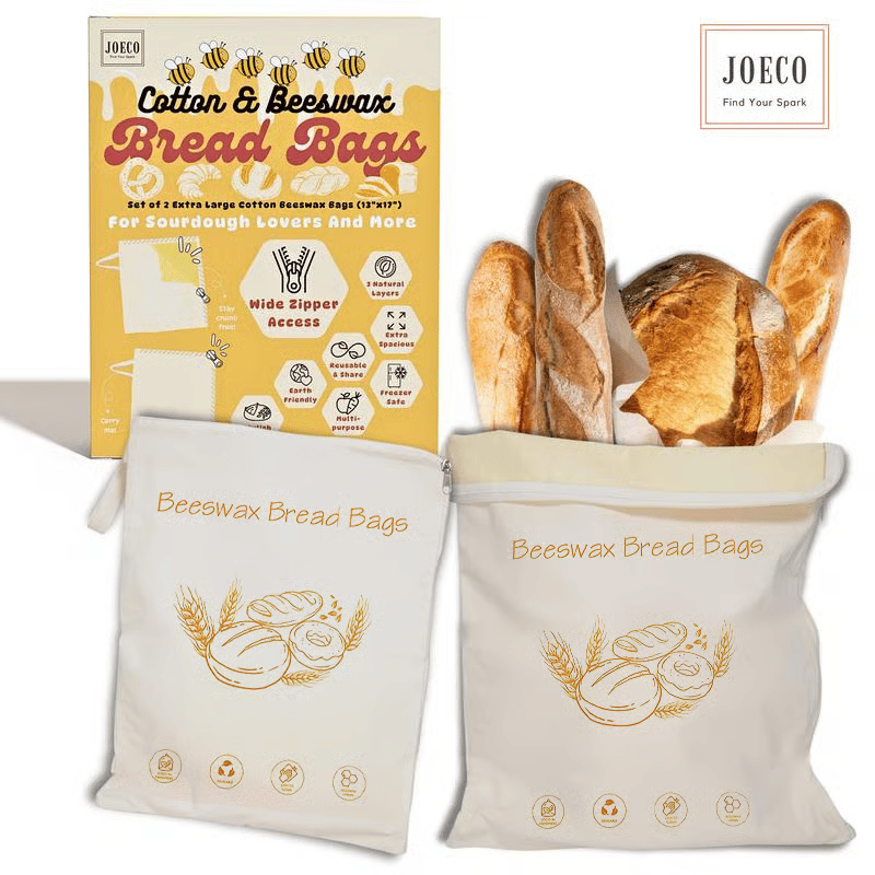 🍂TikTok Fall Sale🍞Wide Zipper Access Cotton & Beeswax Bread Bags for Sourdough✨